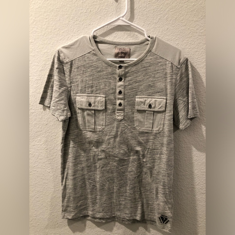 GUESS Light Gray Short Sleeve Henley